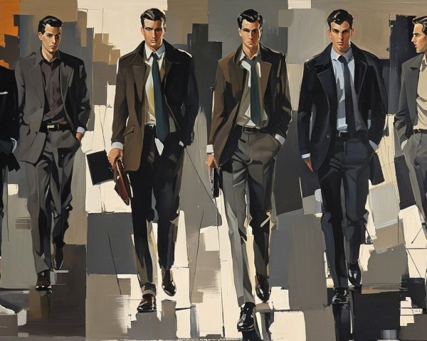 Stylish Men in Smart Attire Against Artistic Backdrop