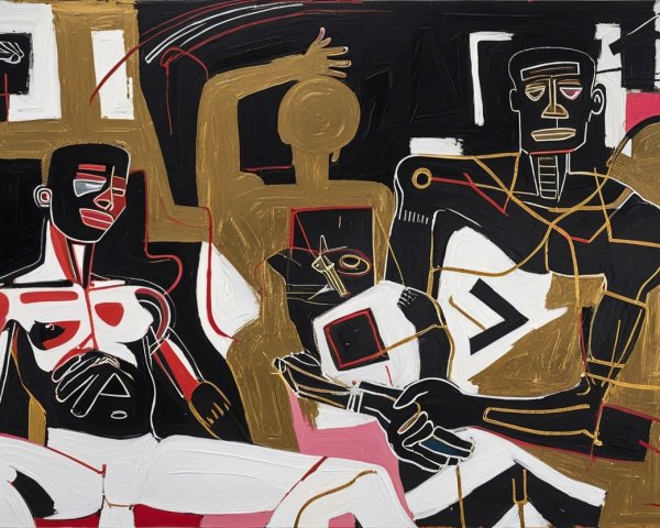 Abstract Artwork with Figures and Geometric Shapes