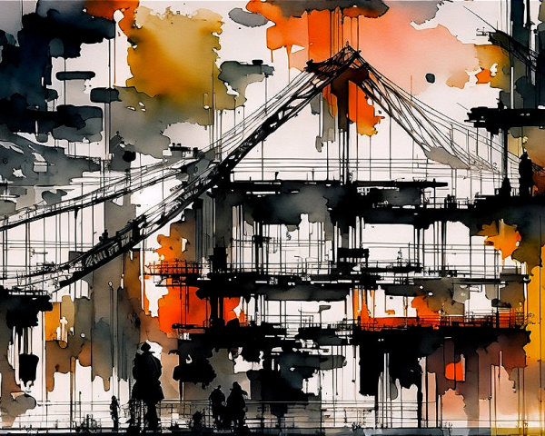 Abstract Watercolor Bridge with Dynamic Color Splashes