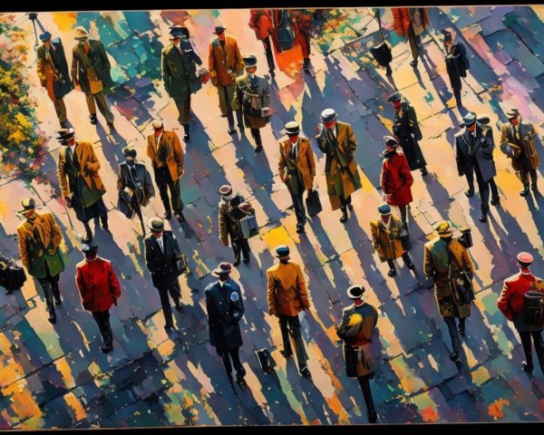 Vibrant Bird's-Eye View of a Crowded Street Scene
