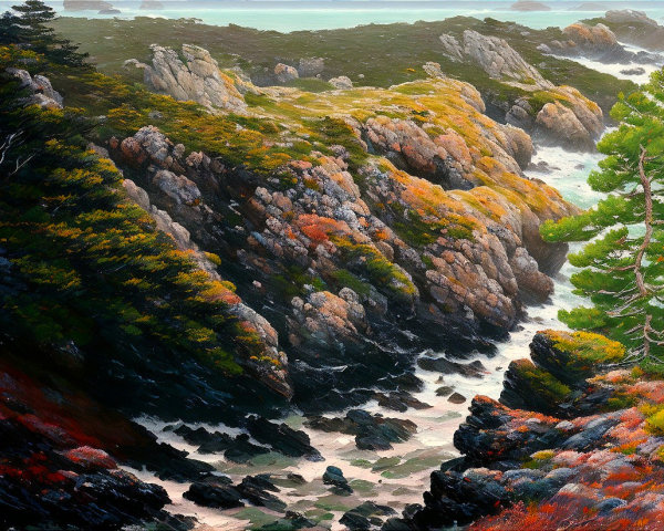 Vibrant Coastal Landscape with Cliffs and Autumn Colors