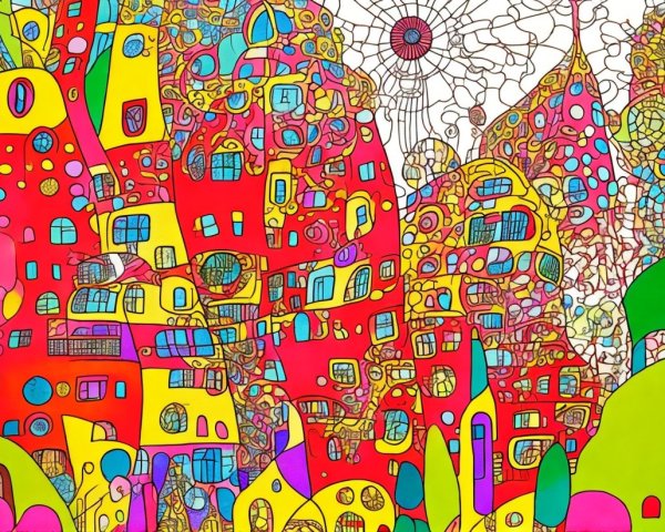 Abstract Landscape with Colorful Whimsical Buildings