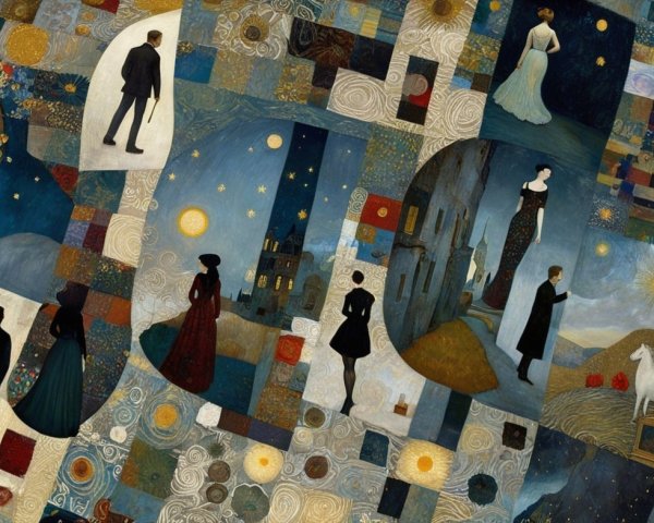 Dreamy Patchwork of Fantasy Scenes and Elegant Figures