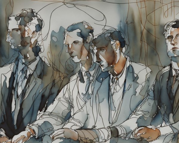 Watercolor Illustration of Five Men in Formal Attire