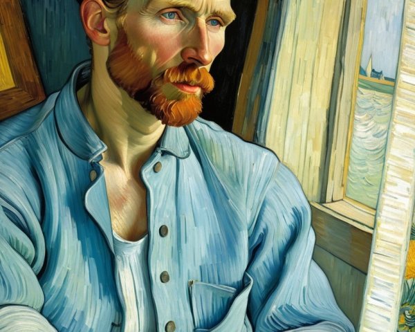 Contemplative Man in Post-Impressionist Style Artwork
