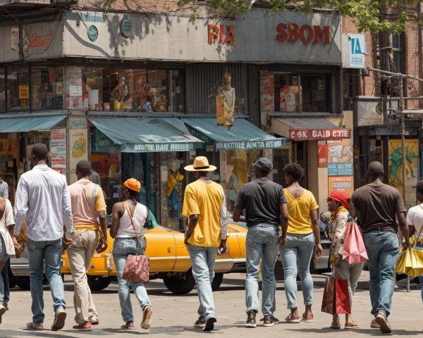 Diverse Individuals on a Sunlit City Street