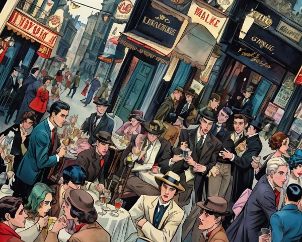 Vibrant Café Scene with Vintage Atmosphere and Fashion