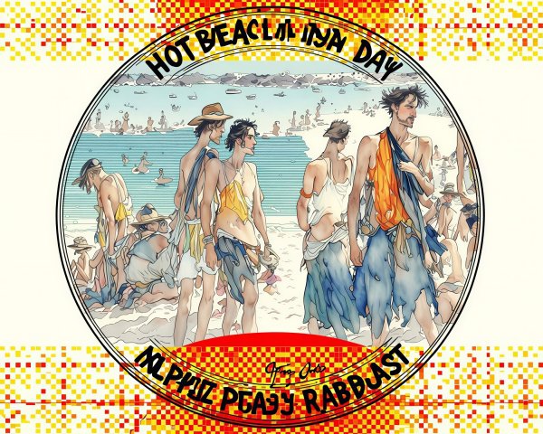 Surreal Cartoon Illustration of Beach Scene with Text