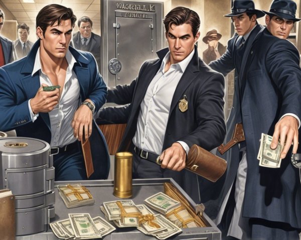 Dramatic Bank Robbery Scene with Vintage Attire