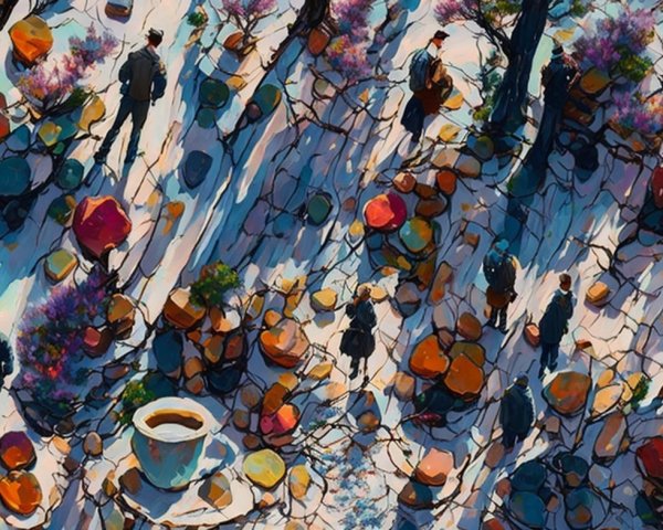 Abstract Landscape with Colorful Stones and Coffee Cup