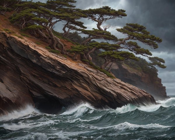 Rugged Coastline with Dramatic Cliffs and Waves