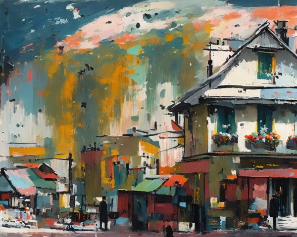 Vibrant Impressionistic Urban Scene with Colorful Buildings