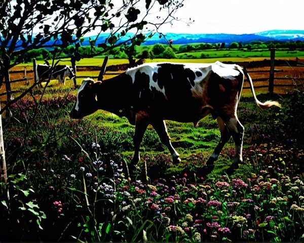 Tranquil Countryside Scene with Cow in Meadow