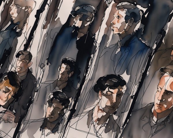 Collage of Male Figures in Watercolor Sketches
