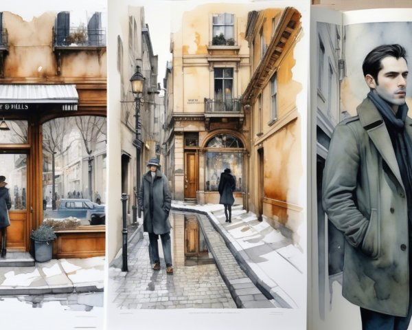 Three Artistic Panels of a Serene Urban Scene