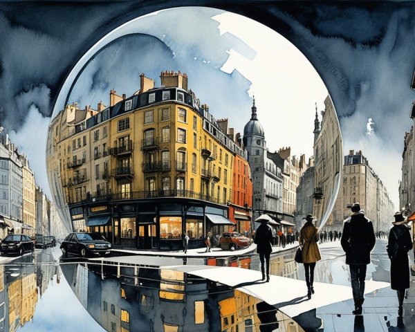 Vibrant Cityscape with Classic Buildings and Reflections