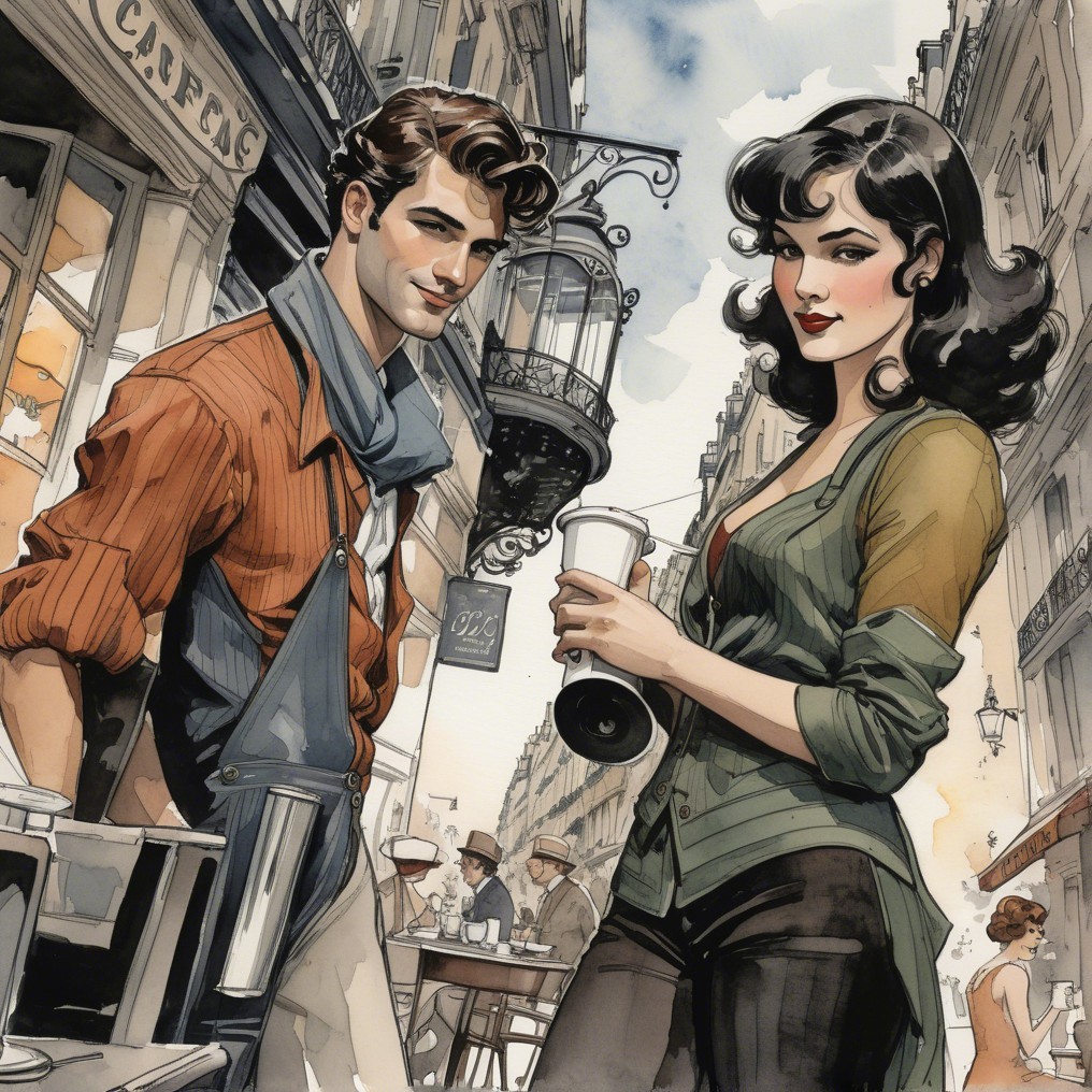 Stylish Couple in Parisian Café Setting