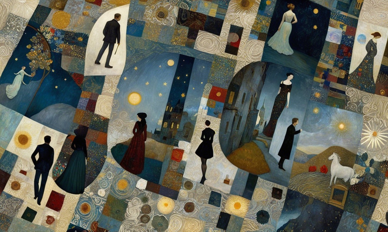 Dreamy Patchwork of Fantasy Scenes and Elegant Figures