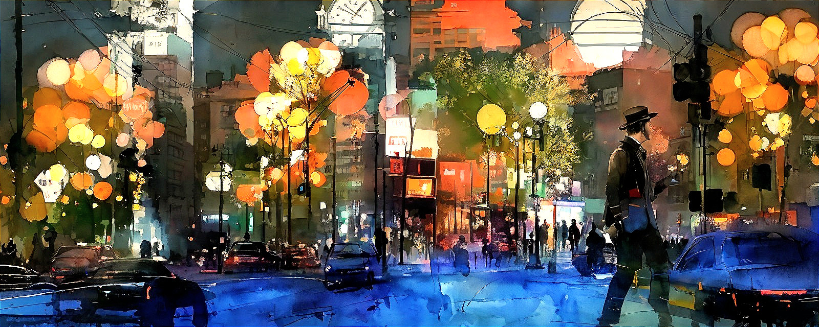 Vibrant Night City Scene with Colorful Lights