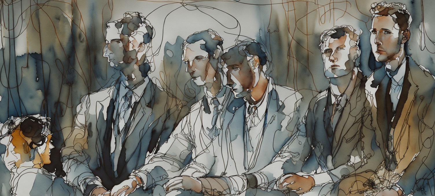Watercolor Illustration of Five Men in Formal Attire