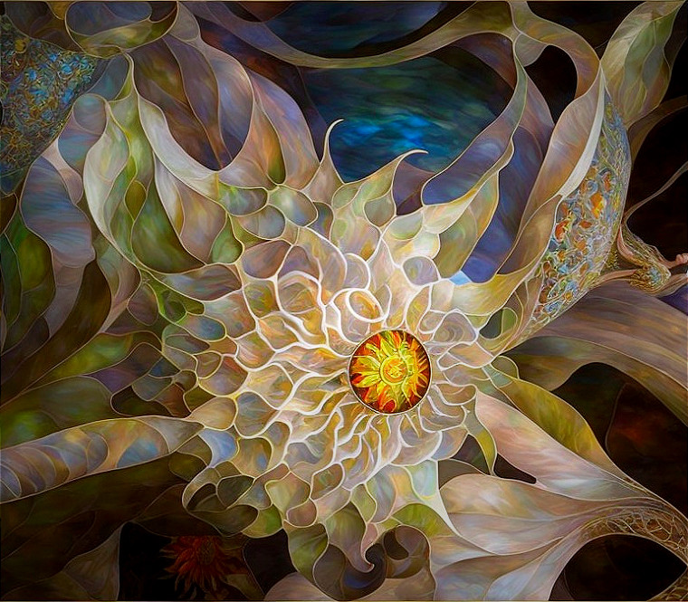 Intricate Abstract Floral Design in Soft Cream and Gold