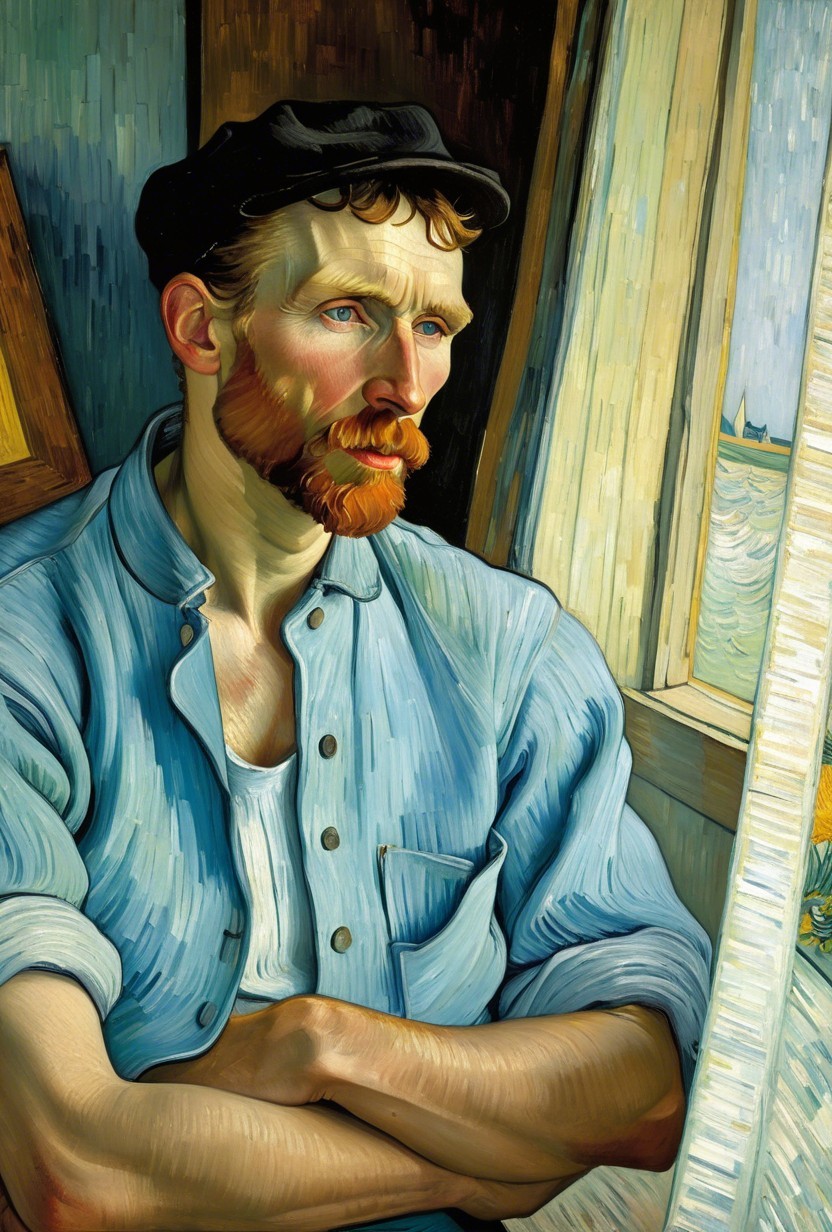 Contemplative Man in Post-Impressionist Style Artwork