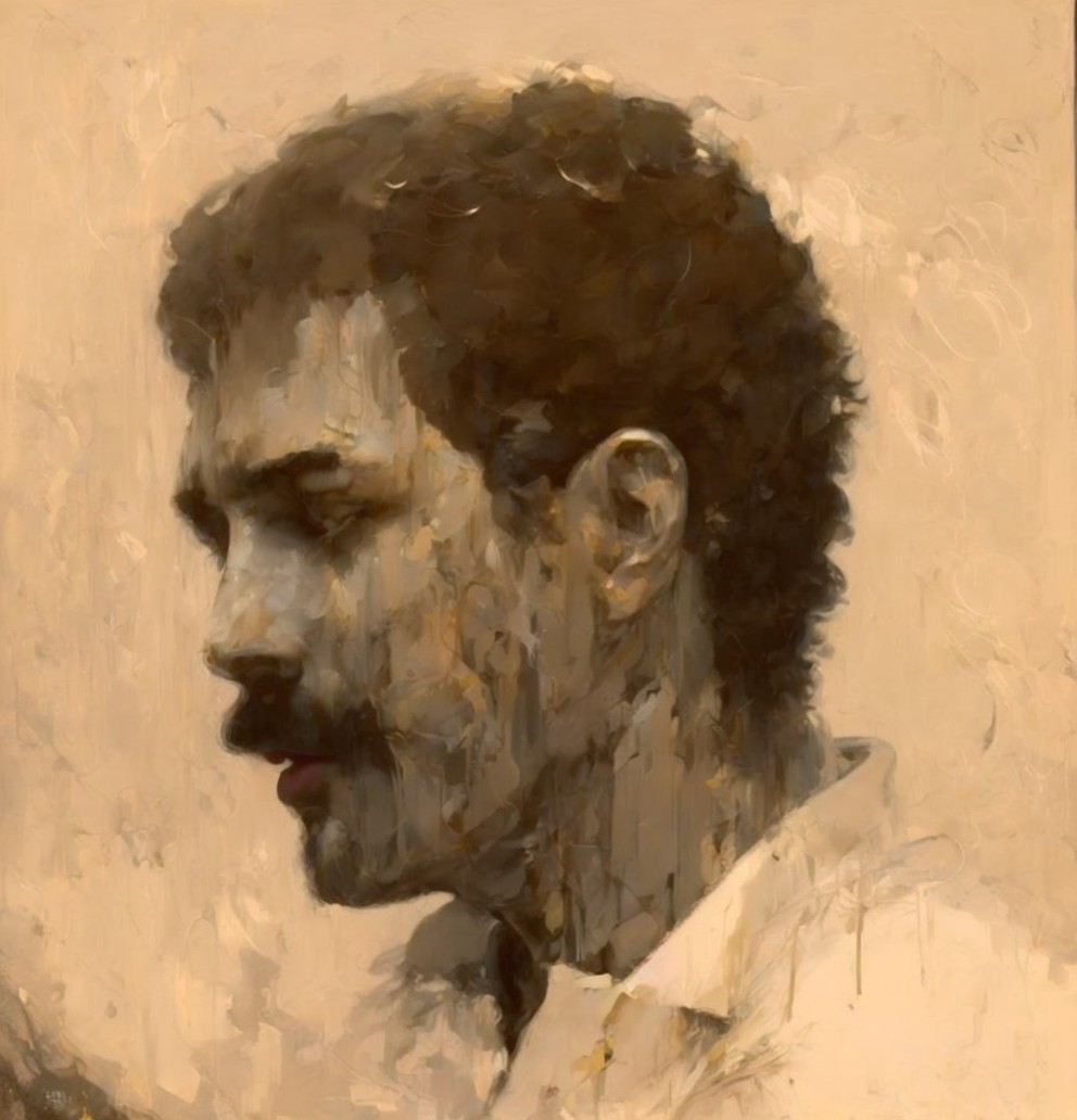Textured Muted Portrait of a Thoughtful Man in Profile