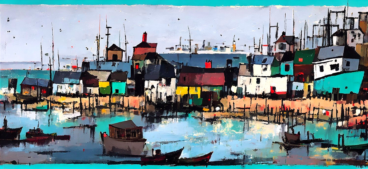 Vibrant Harbor Scene with Colorful Houses and Boats