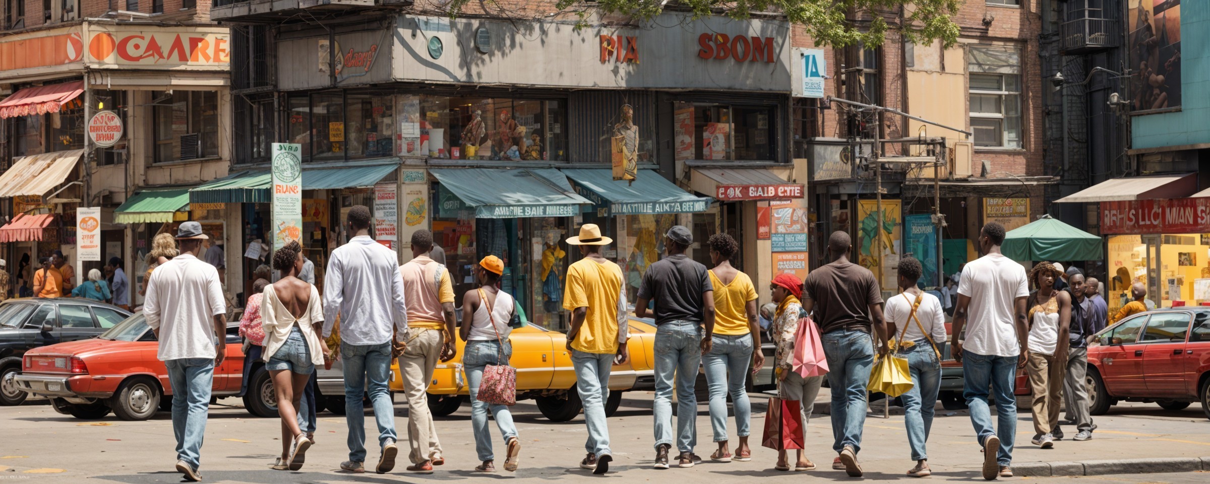 Diverse Individuals on a Sunlit City Street