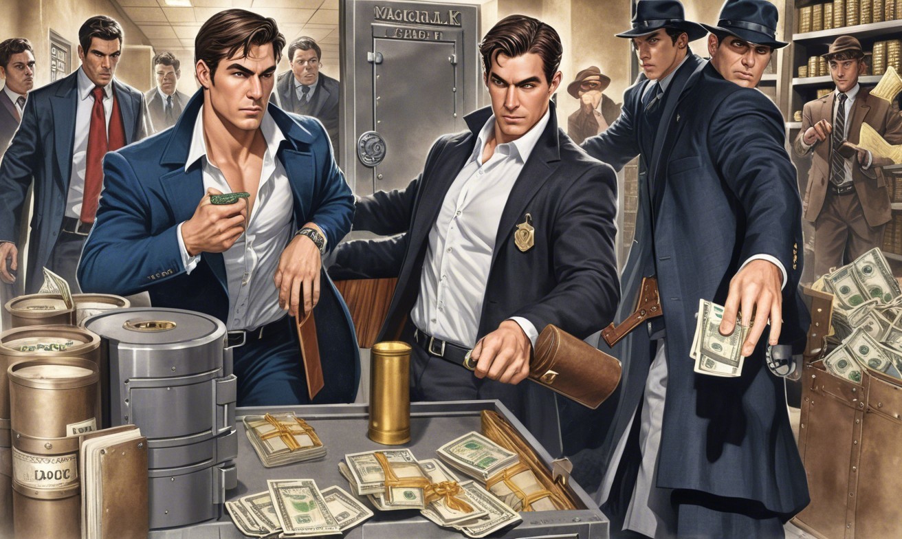 Dramatic Bank Robbery Scene with Vintage Attire
