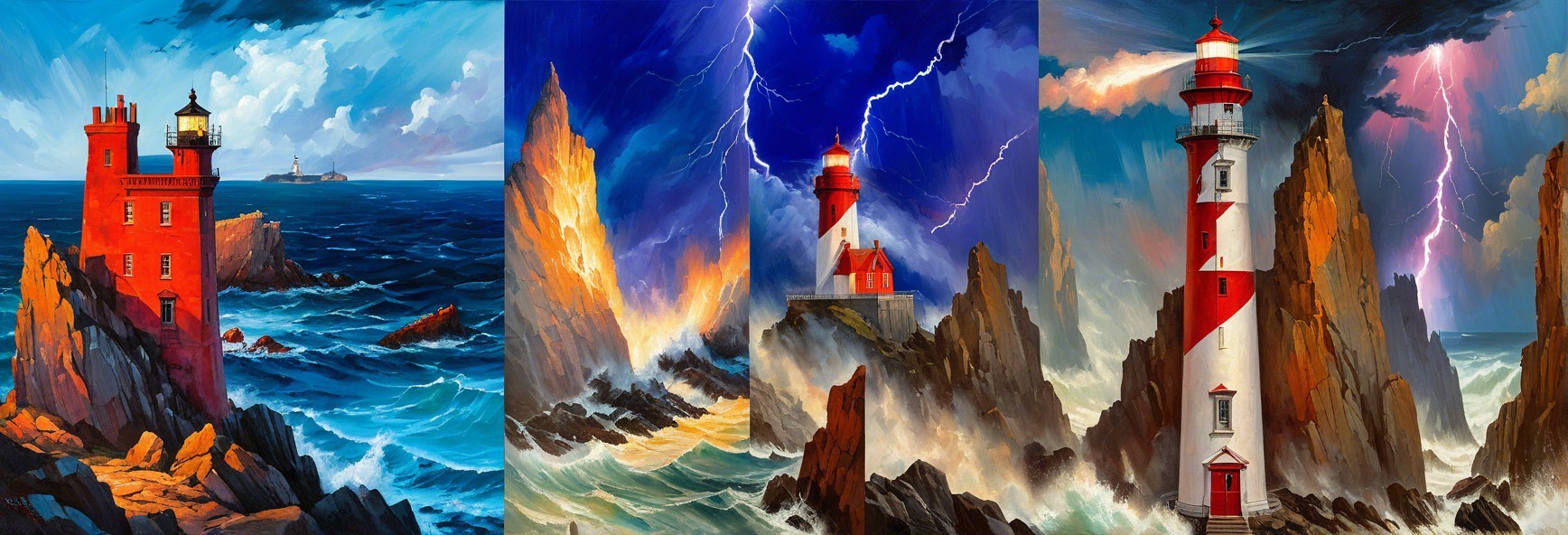 Triptych of Lighthouses in Dramatic Coastal Settings