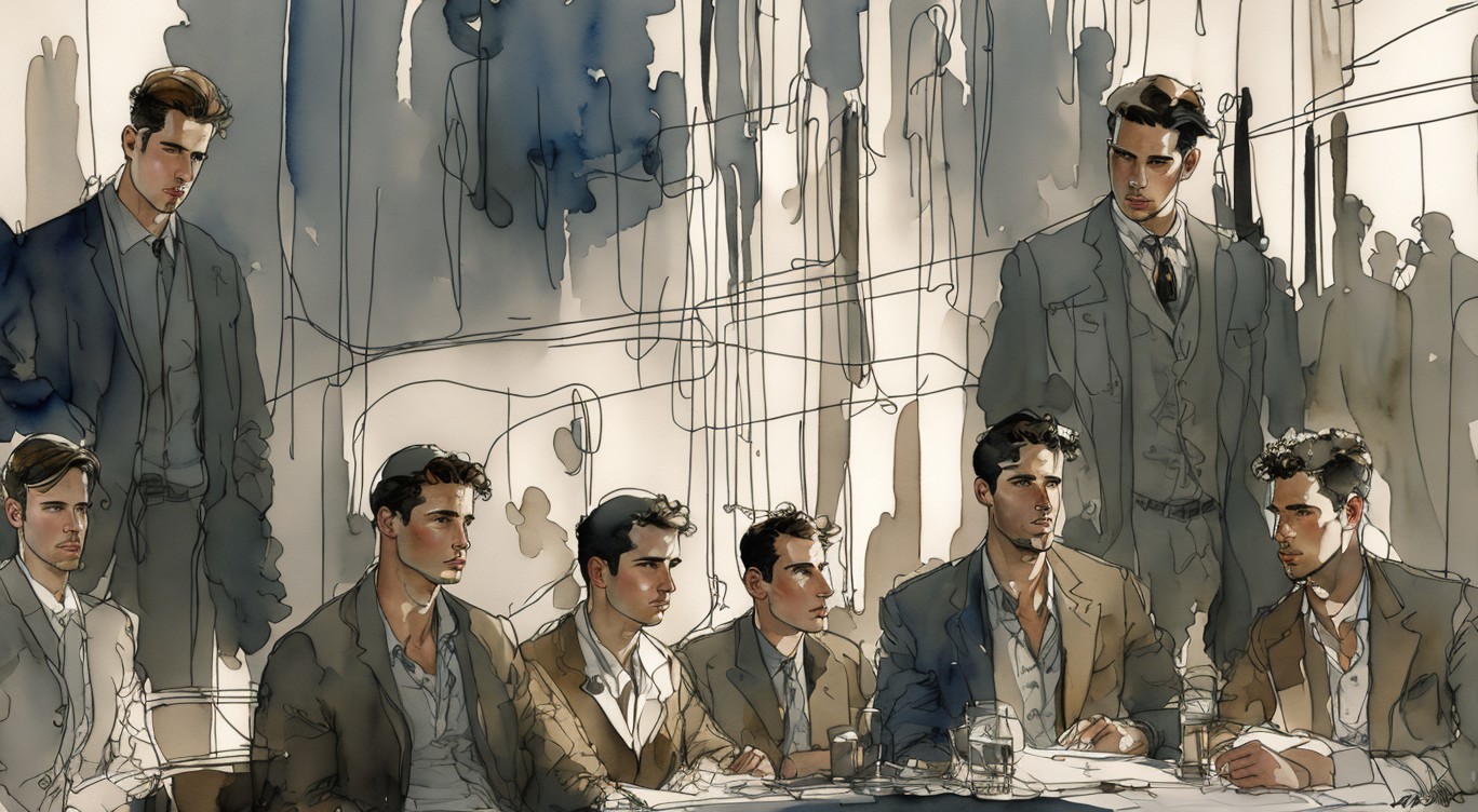 Young men in stylish outfits engaged in conversation