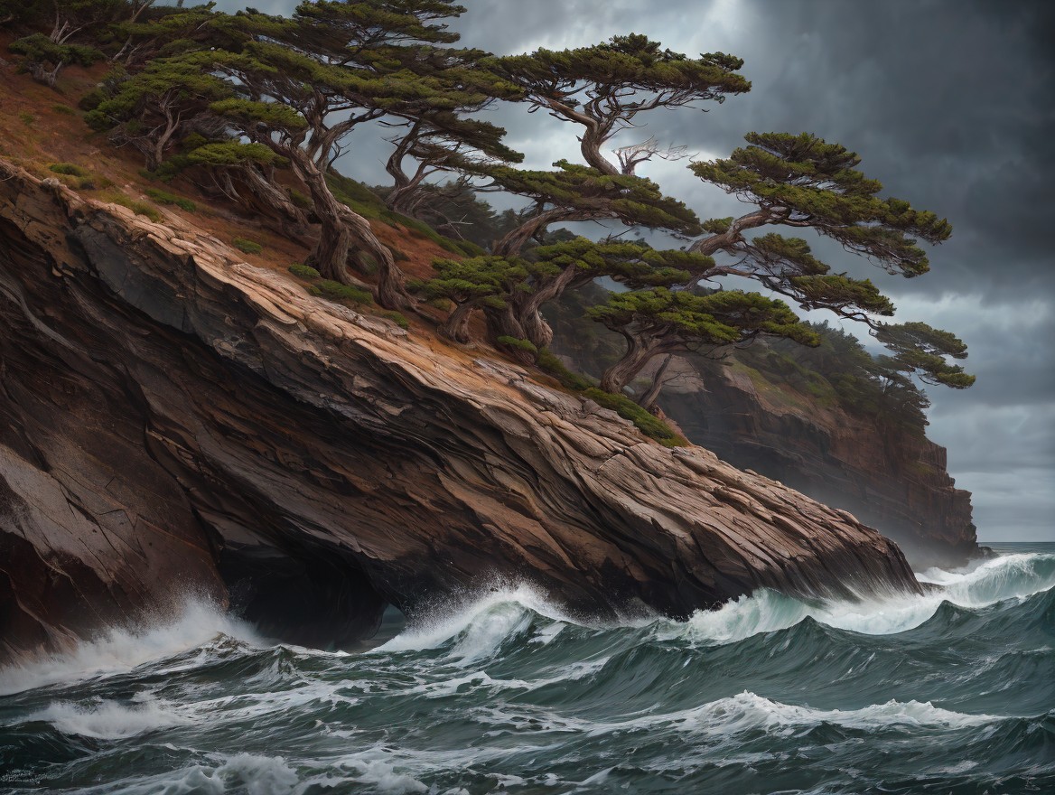 Rugged Coastline with Dramatic Cliffs and Waves