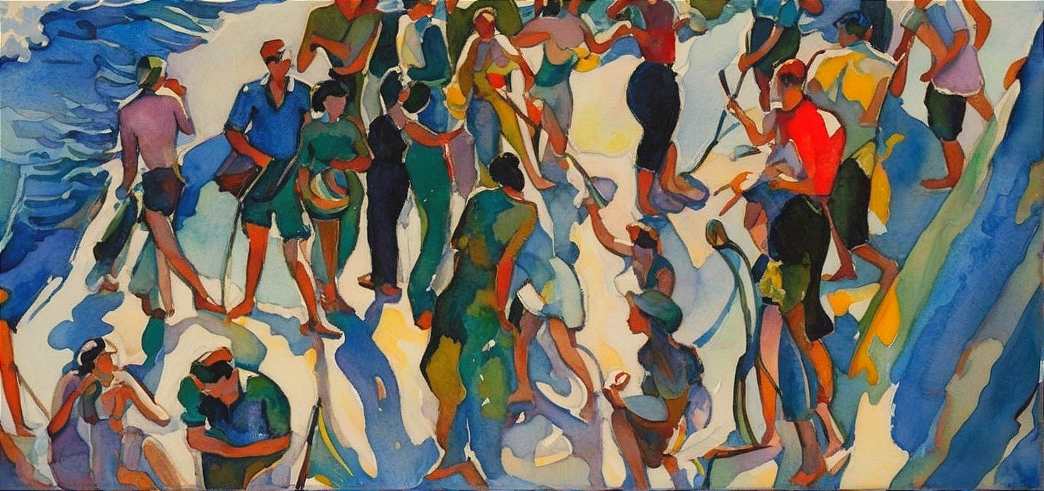 Vibrant Beach Scene with People and Activities