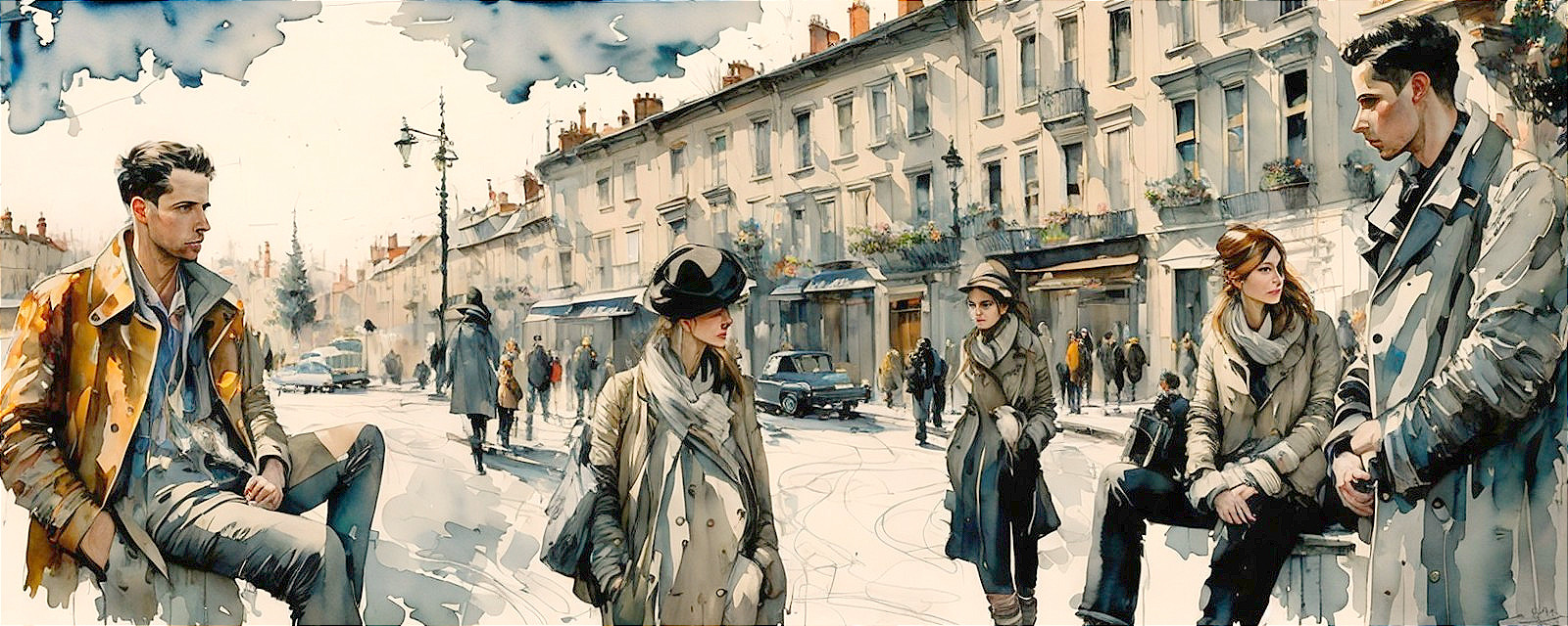 Urban Street Scene with Fashionable Pedestrians