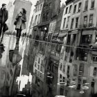 Monochromatic Cityscape with Rainy Street Scene