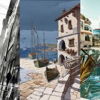 Charming Urban Scene in Watercolor with Nostalgic Elements