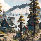Vibrant Landscape with Sailboats and Lush Trees