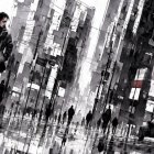 Monochromatic Urban Scene with Reflective Cityscape