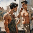 Men in Modern Room with Urban View and Natural Light