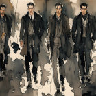 Stylish Men in Smart Attire Against Artistic Backdrop