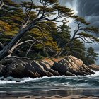 Dramatic Coastal Scene with Rugged Rocks and Waves