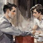 Young Men in Café Engaged in Conversation in Paris