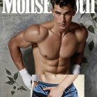 Muscular Young Man Posing with Vintage Magazine Aesthetic