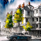Urban Scene with Vintage Architecture and Classic Cars