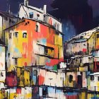 Vibrant Abstract Painting of Stylized Buildings