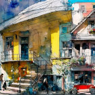 Vibrant Street Scene with Colorful Buildings and Flowers