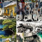 Dual-Panel Watercolor of Classic Cars in Urban Setting