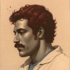 Stylized portrait of a man with wavy reddish-brown hair