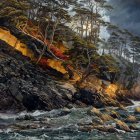 Dramatic Seascape with Waves and Fiery Sunset